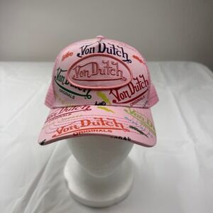 Von Dutch Pink All Over Print Trucker Hat Mesh Snapback Y2K Retro Logo Cap